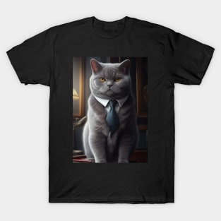 Adorable Cat In A Suit - Cute British Shorthair Print Art for Cat Lovers T-Shirt